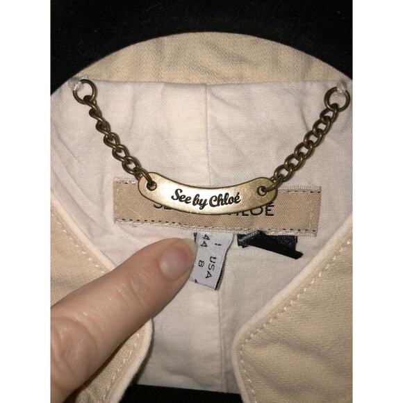 See by Chloe Cream Military Style Jacket Linen Cotton Blend Long Sleeve Jacket 8 - Picture 2 of 12